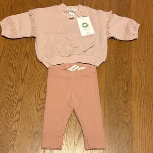 H & M Baby Pink Two-Piece Sweater Top & Ribbed Leggings Set